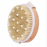 Wholesale round wooden natural bristle body brush organic spa exfoliating massage scrub brush