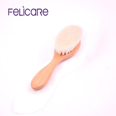 Laser Compact wooden Beech Wool baby hair brush and comb set