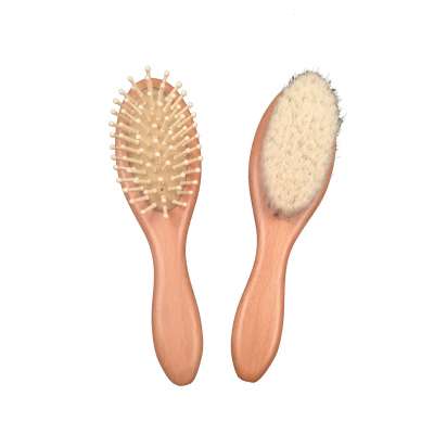 Eco-friendly wooden baby hair brush, goat soft bristle hair baby brush